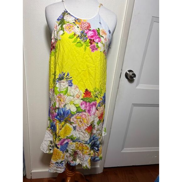 Farm Rio Mini Dress Floral Low Back Medium Yellow Maximalist Vacation Resort - Picture 2 of 5
